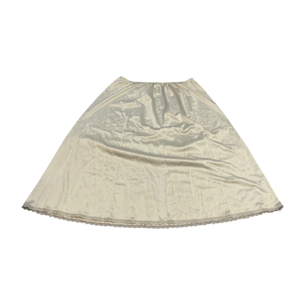 JCPenney A-Line Slip Women's Medium Ivory 100% Nylon Lace Hem Elastic Waist - Picture 1 of 6